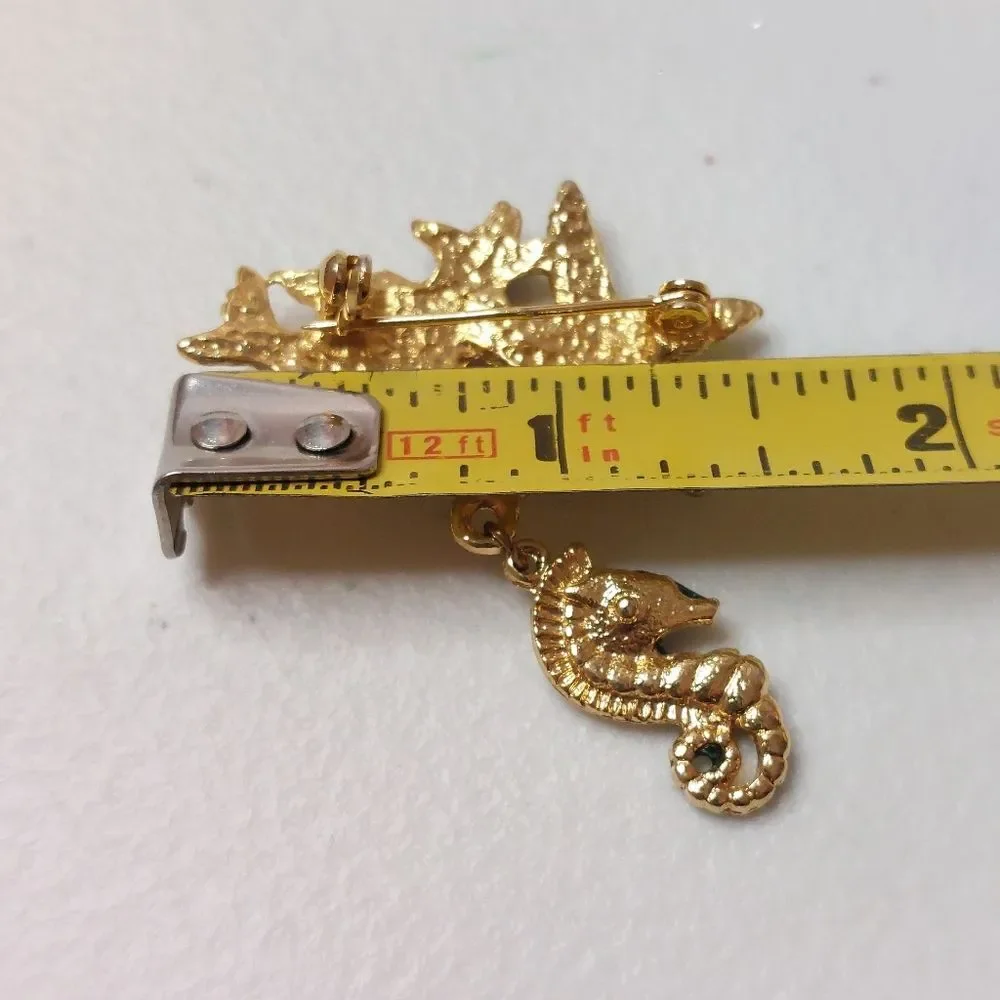 Vintage Gold Tone Enameled Sea Creatures Brooch Pin Fish Seahorse Starfish - Picture 6 of 6